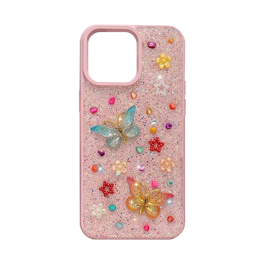 iPhone 15/iPhone 14/iPhone 13 Butterfly and Diamond Bling Case Light Purple